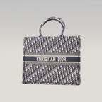 Christian Dior Book Tote Large Blue Oblique Embroidered Canvas Tote Bag