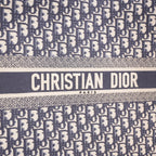 Christian Dior Book Tote Large Blue Oblique Embroidered Canvas Tote Bag