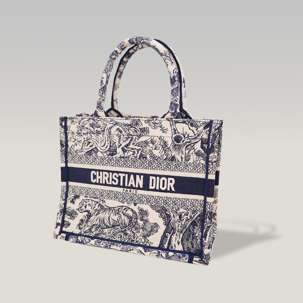 Dior Medium Book Tote Blue Toile de Jouy Zoo Embroidered Canvas Tote Bag