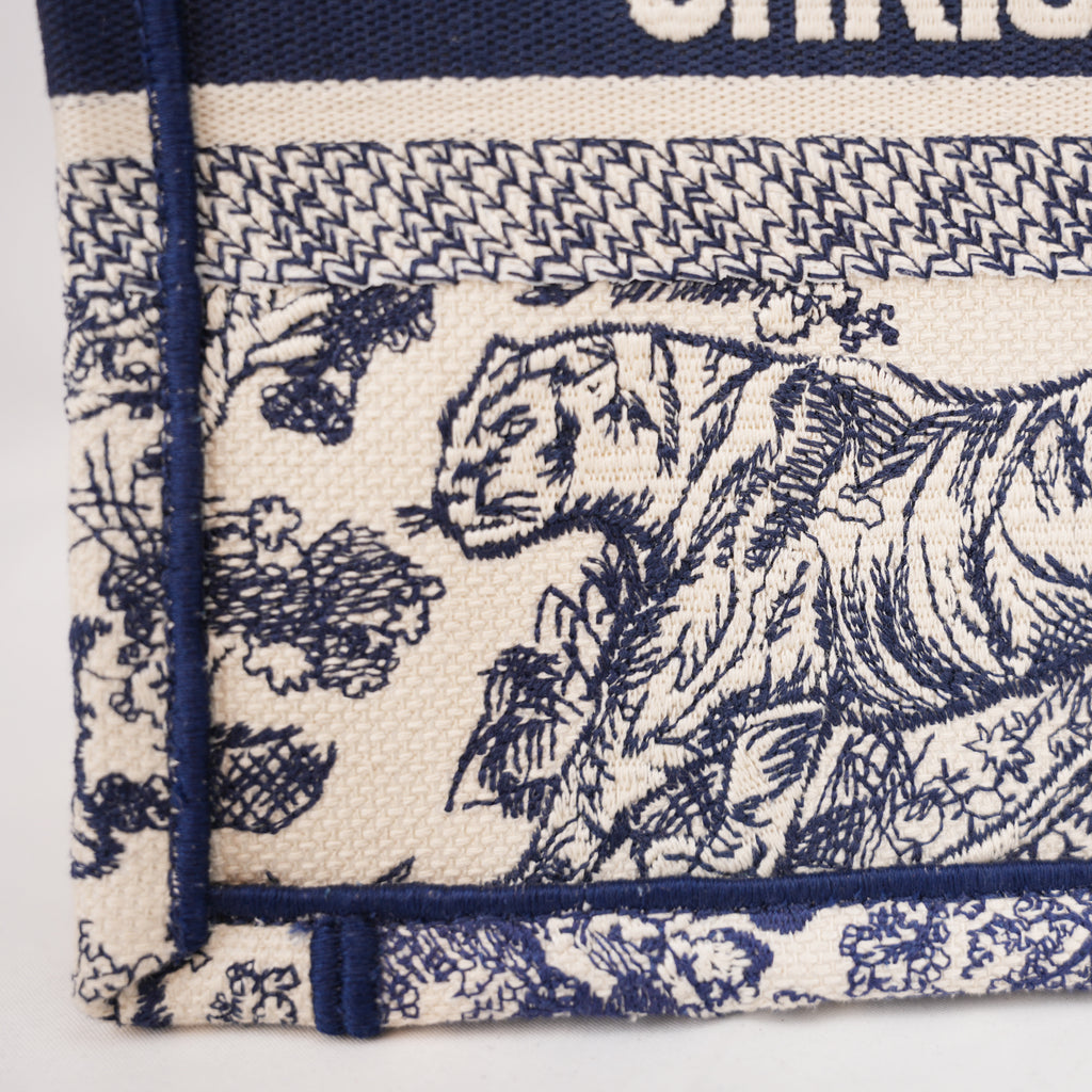 Dior Medium Book Tote Blue Toile de Jouy Zoo Embroidered Canvas Tote Bag