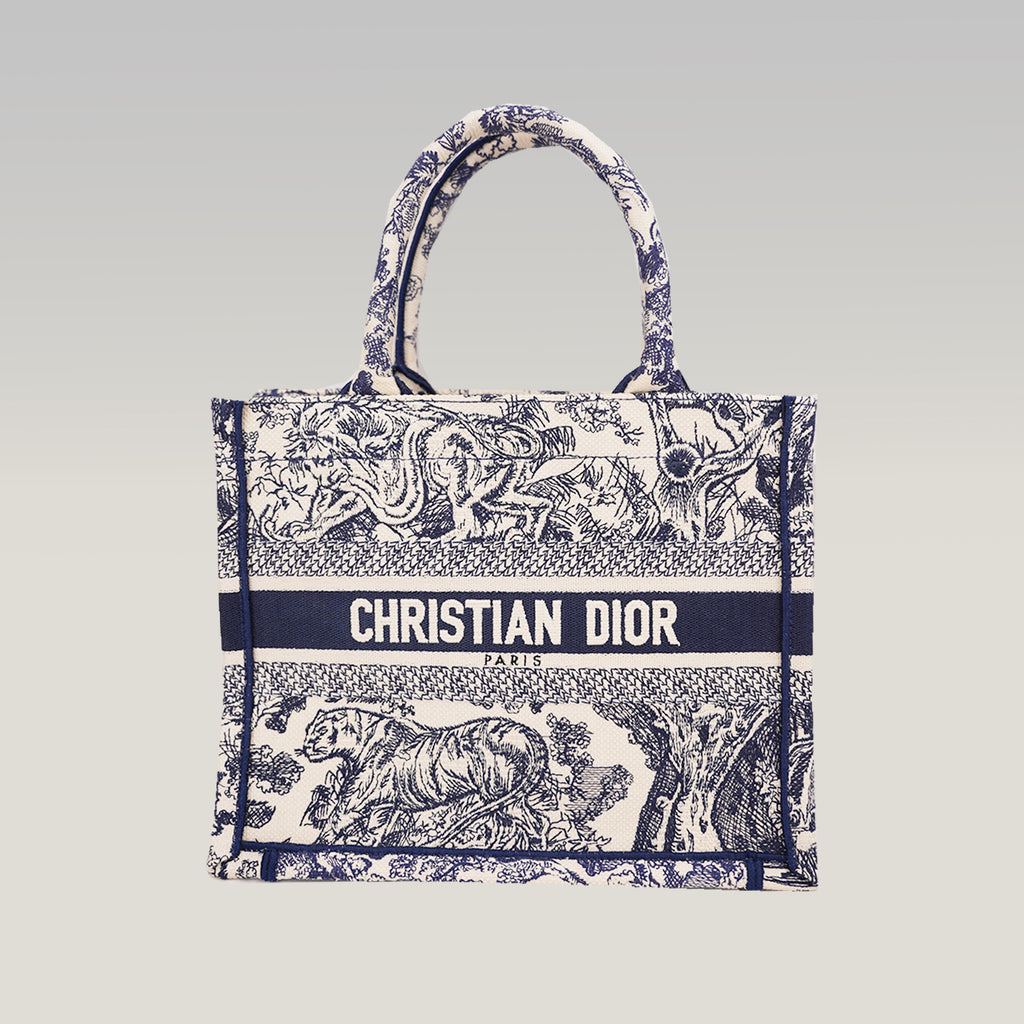 Dior Medium Book Tote Blue Toile de Jouy Zoo Embroidered Canvas Tote Bag