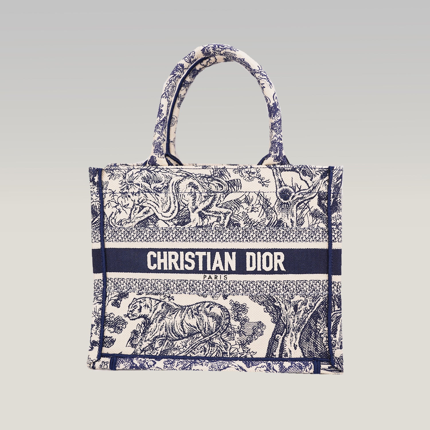 Dior Medium Book Tote Blue Toile de Jouy Zoo Embroidered Canvas Tote Bag