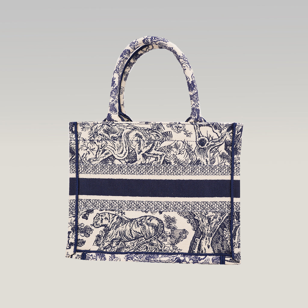 Dior Medium Book Tote Blue Toile de Jouy Zoo Embroidered Canvas Tote Bag