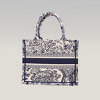 Dior Medium Book Tote Blue Toile de Jouy Zoo Embroidered Canvas Tote Bag