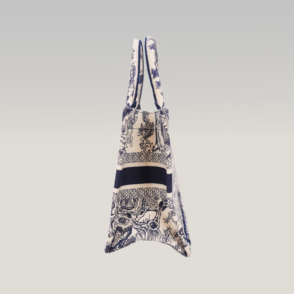 Dior Medium Book Tote Blue Toile de Jouy Zoo Embroidered Canvas Tote Bag