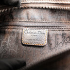 Dior Gaucho Vintage Borsa a Spalla in Pelle Laminata Marrone con Maxi Fibbia