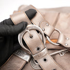 Dior Gaucho Vintage Borsa a Spalla in Pelle Laminata Marrone con Maxi Fibbia