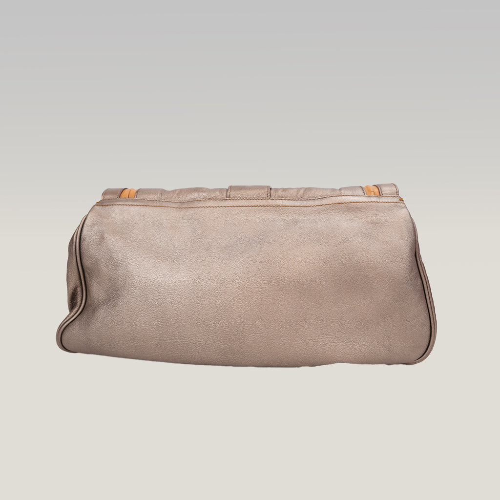Dior Gaucho Vintage Borsa a Spalla in Pelle Laminata Marrone con Maxi Fibbia