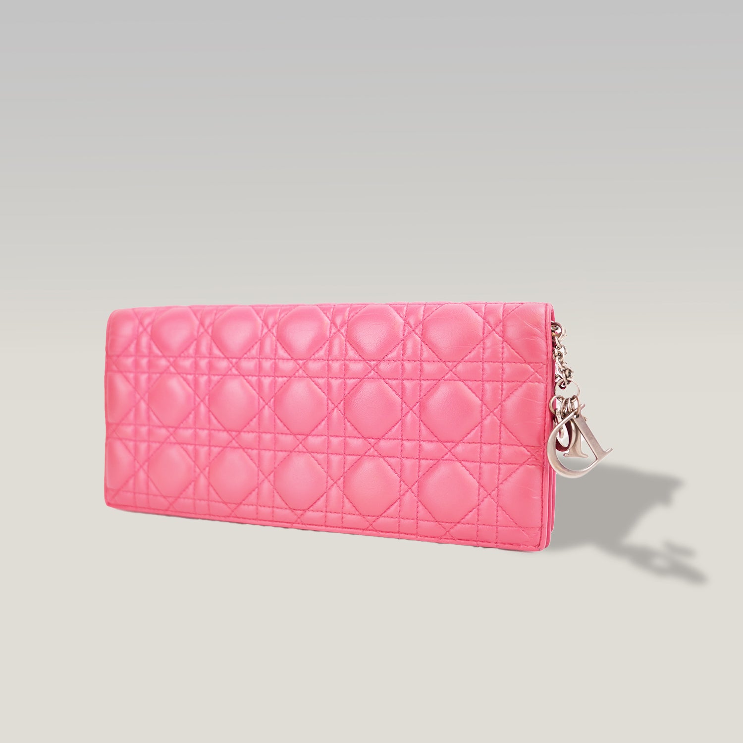 Dior Lady Dior Clutch con Catena in Pelle di Agnello Rosa Cannage