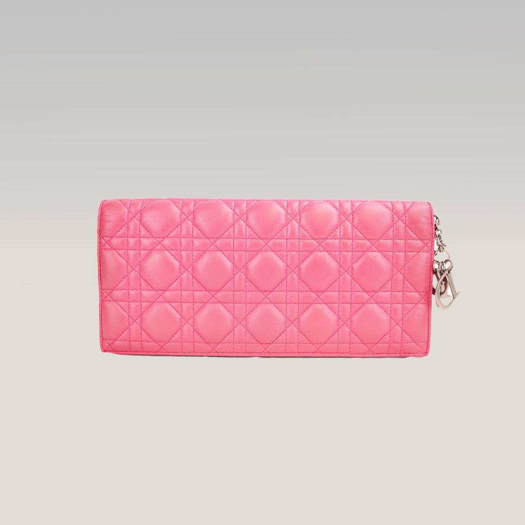 Dior Lady Dior Clutch con Catena in Pelle di Agnello Rosa Cannage