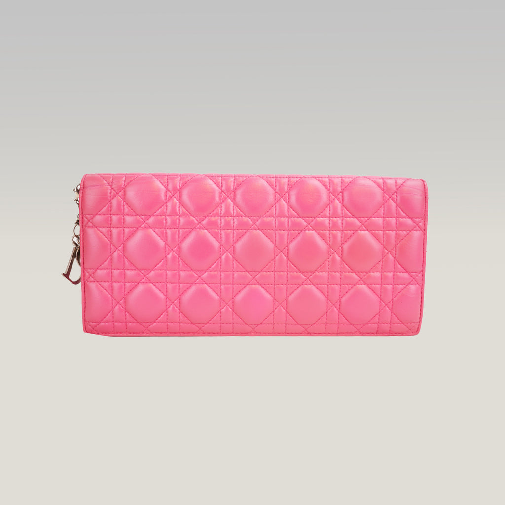 Dior Lady Dior Clutch con Catena in Pelle di Agnello Rosa Cannage