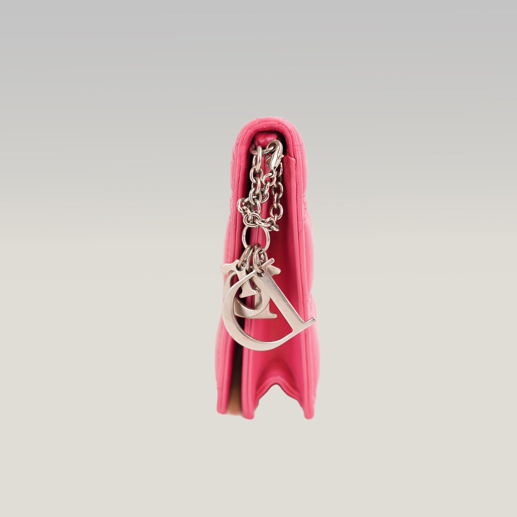 Dior Lady Dior Clutch con Catena in Pelle di Agnello Rosa Cannage