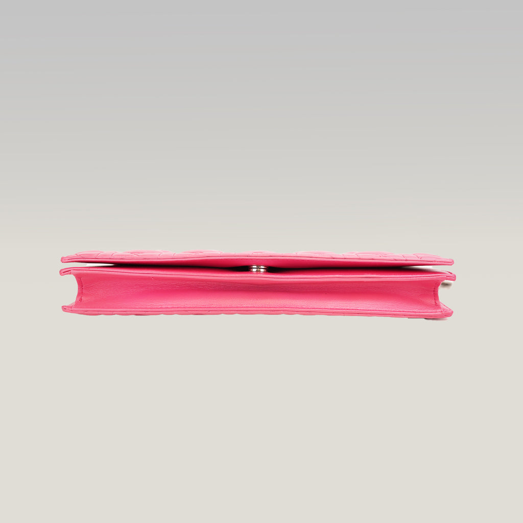 Dior Lady Dior Clutch con Catena in Pelle di Agnello Rosa Cannage