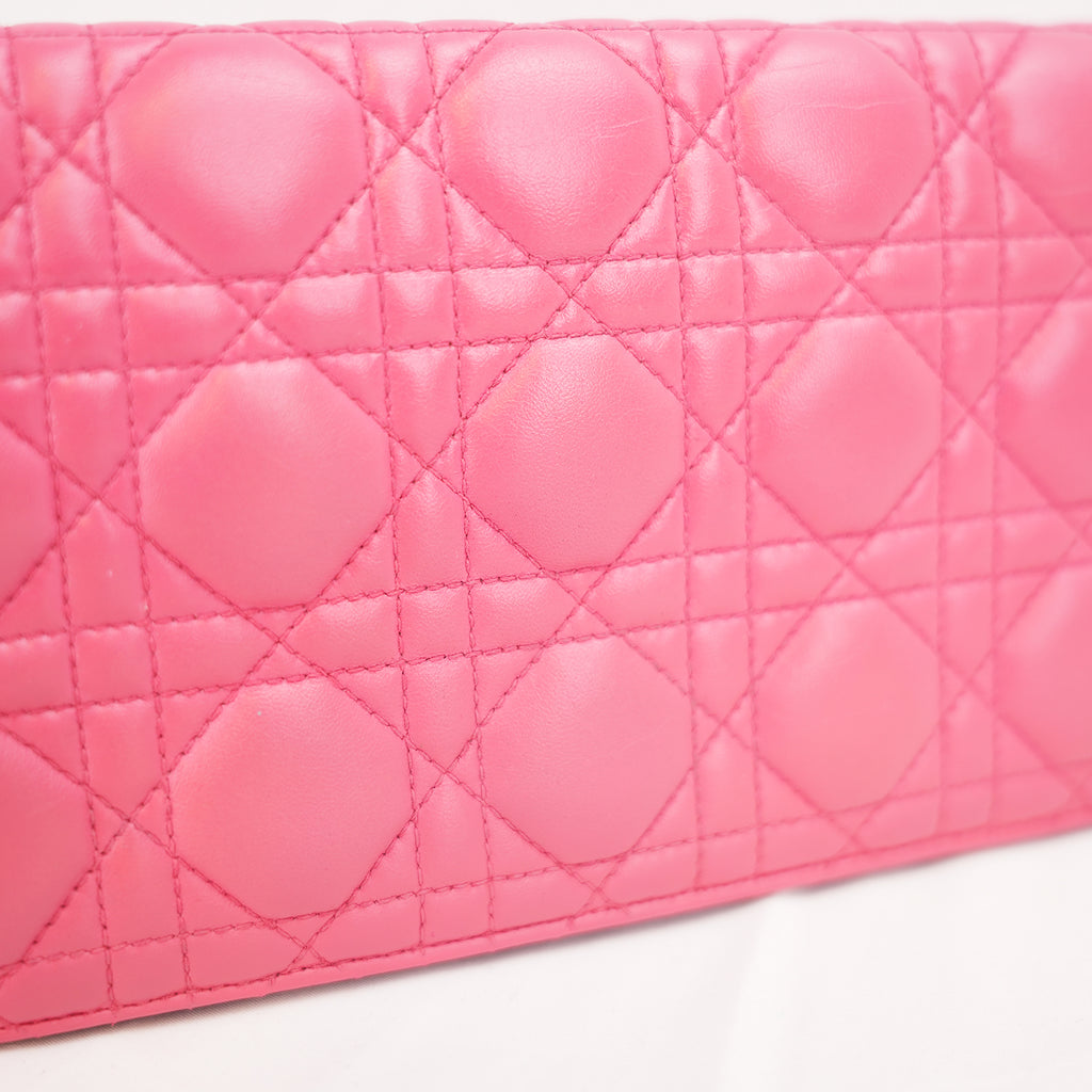 Dior Lady Dior Clutch con Catena in Pelle di Agnello Rosa Cannage