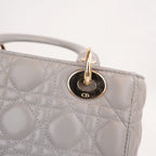 Dior Lady Dior Small Grigia in Pelle di Agnello Cannage con Hardware Dorato e Carta di Autenticità