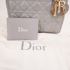 Dior Lady Dior Small Grigia in Pelle di Agnello Cannage con Hardware Dorato e Carta di Autenticità