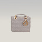 Dior Lady Dior Small Grigia in Pelle di Agnello Cannage con Hardware Dorato e Carta di Autenticità