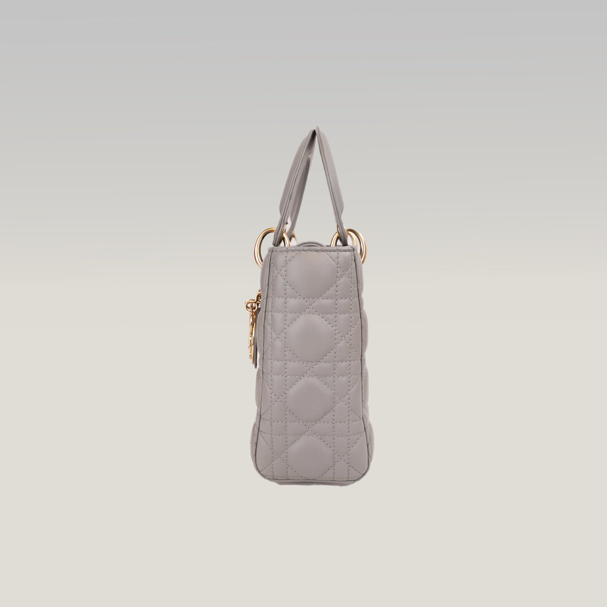 Dior Lady Dior Small Grigia in Pelle di Agnello Cannage con Hardware Dorato e Carta di Autenticità