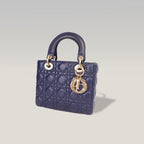 Dior Lady Dior Small Blu Navy in Pelle Cannage con Hardware Dorato e Tracolla