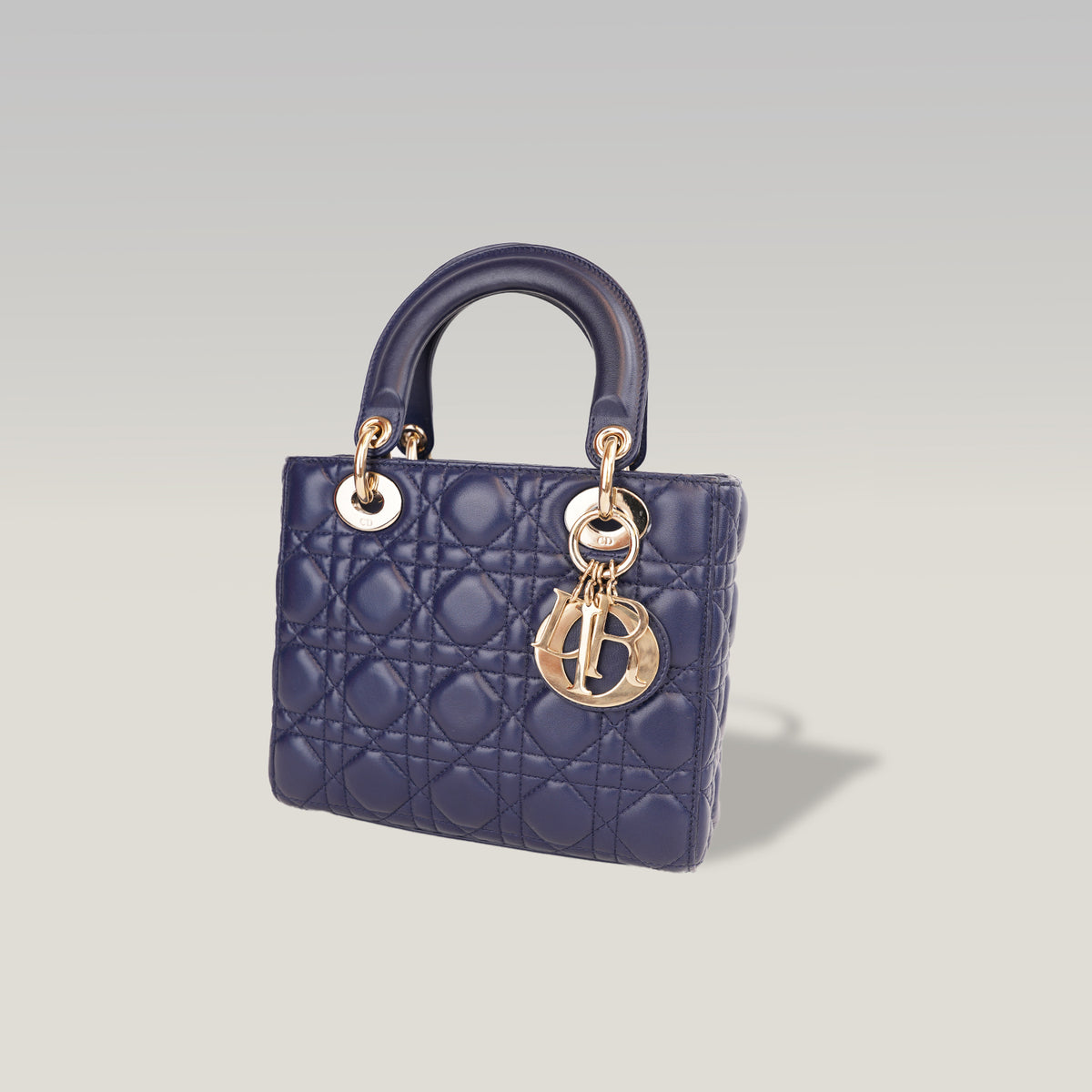 Dior Lady Dior Small Blu Navy in Pelle Cannage con Hardware Dorato e Tracolla