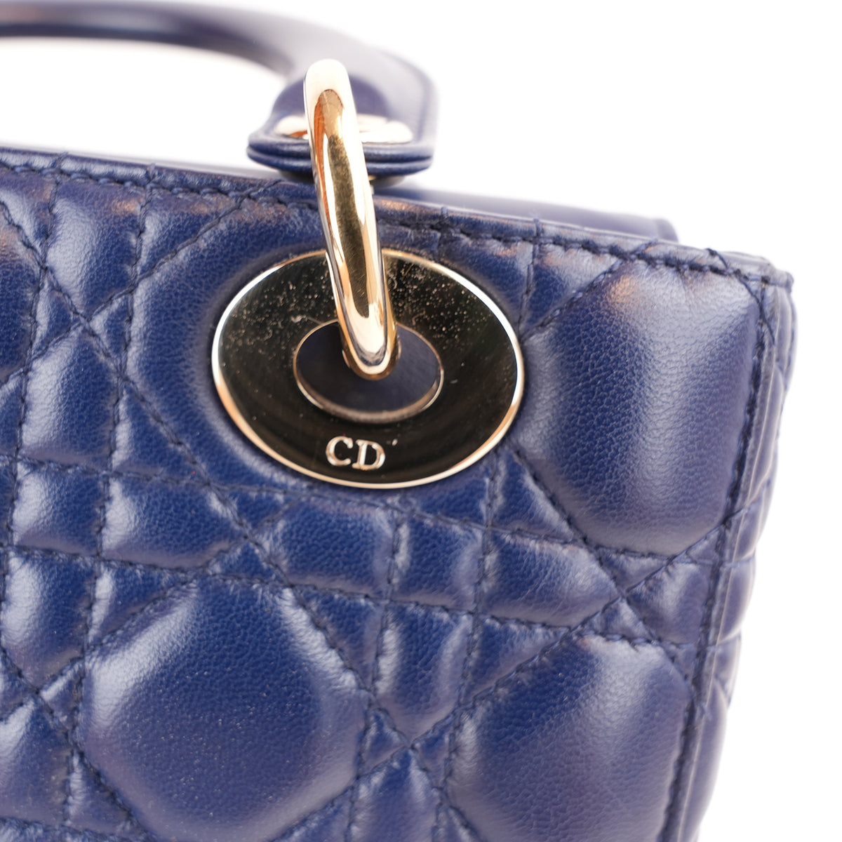 Dior Lady Dior Small Blu Navy in Pelle Cannage con Hardware Dorato e Tracolla