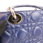 Dior Lady Dior Small Blu Navy in Pelle Cannage con Hardware Dorato e Tracolla