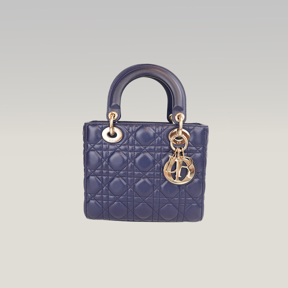 Dior Lady Dior Small Blu Navy in Pelle Cannage con Hardware Dorato e Tracolla