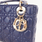 Dior Lady Dior Small Blu Navy in Pelle Cannage con Hardware Dorato e Tracolla