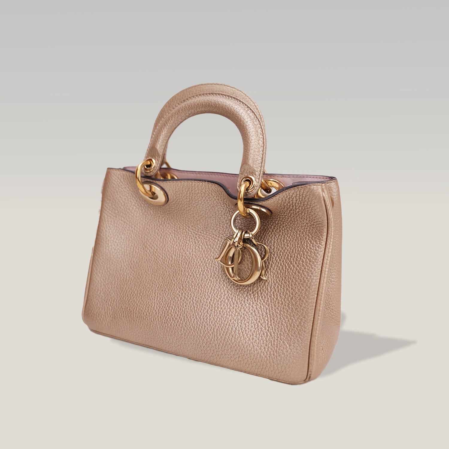 Christian Dior Mini Diorissimo Metallic Gold Grained Leather Tote Bag