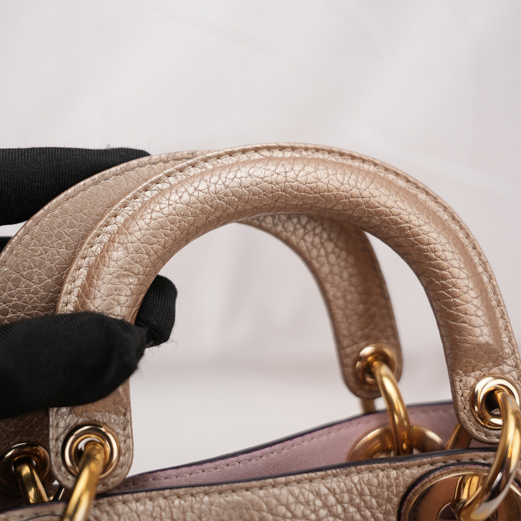 Christian Dior Mini Diorissimo Metallic Gold Grained Leather Tote Bag