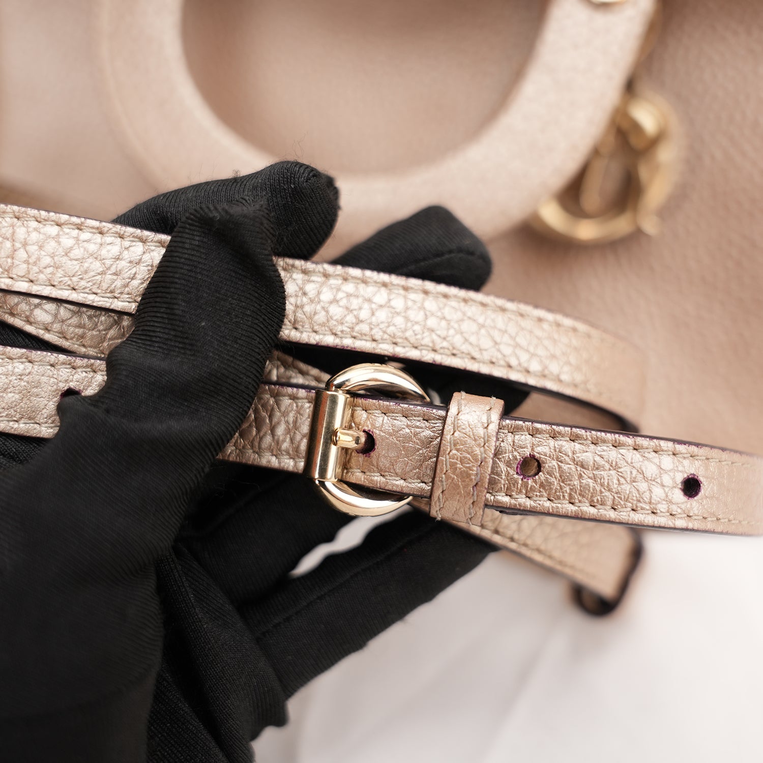 Christian Dior Mini Diorissimo Metallic Gold Grained Leather Tote Bag
