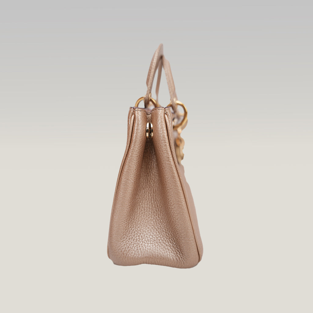 Christian Dior Mini Diorissimo Metallic Gold Grained Leather Tote Bag