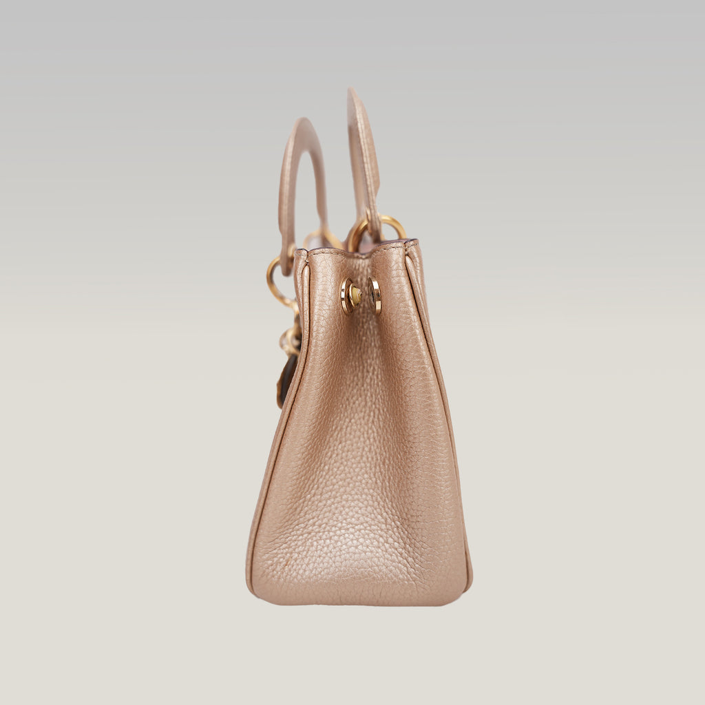 Christian Dior Mini Diorissimo Metallic Gold Grained Leather Tote Bag
