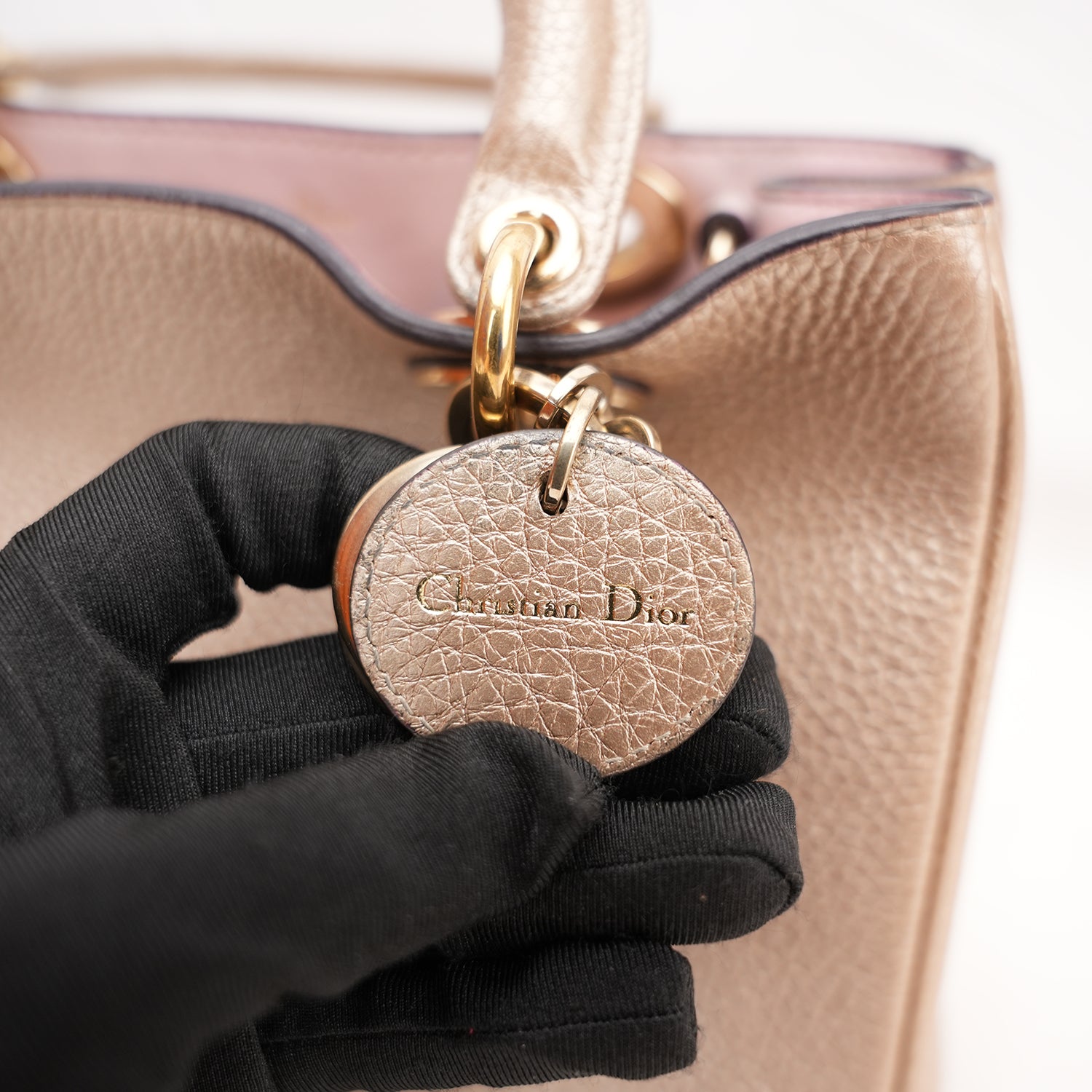 Christian Dior Mini Diorissimo Metallic Gold Grained Leather Tote Bag