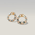 Dior CD Logo Hoop Earrings Gold Finish with Blue Crystal & Pearl