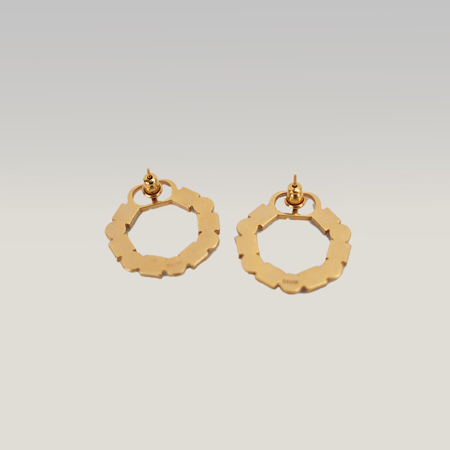 Dior CD Logo Hoop Earrings Gold Finish with Blue Crystal & Pearl