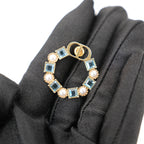 Dior CD Logo Hoop Earrings Gold Finish with Blue Crystal & Pearl
