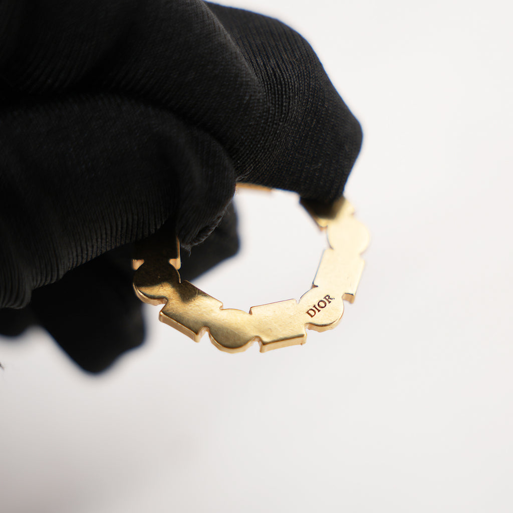Dior CD Logo Hoop Earrings Gold Finish with Blue Crystal & Pearl