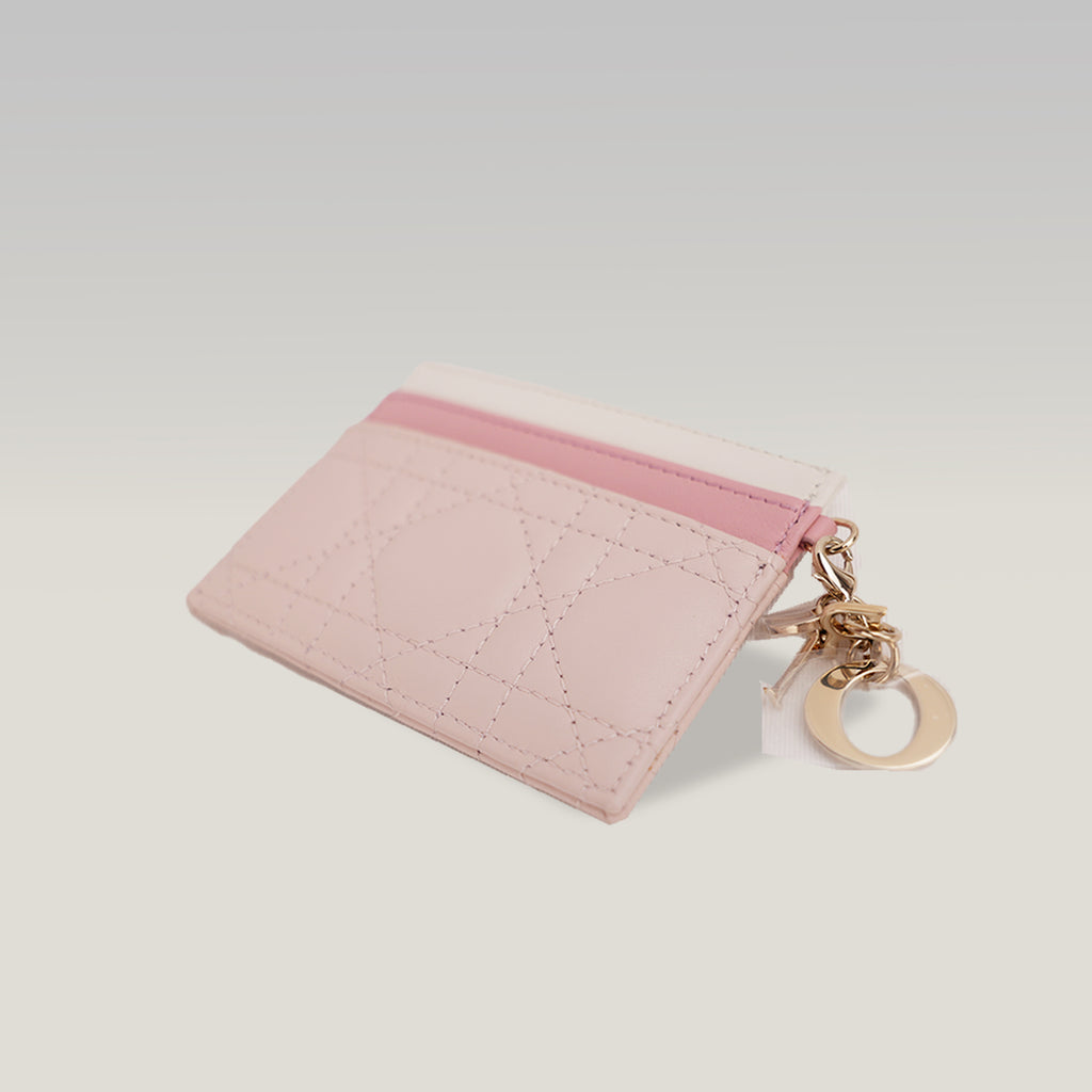 Portacarte Dior Lady Dior Rosa in Pelle Cannage con Charms D.I.O.R.