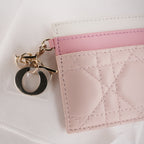 Portacarte Dior Lady Dior Rosa in Pelle Cannage con Charms D.I.O.R.