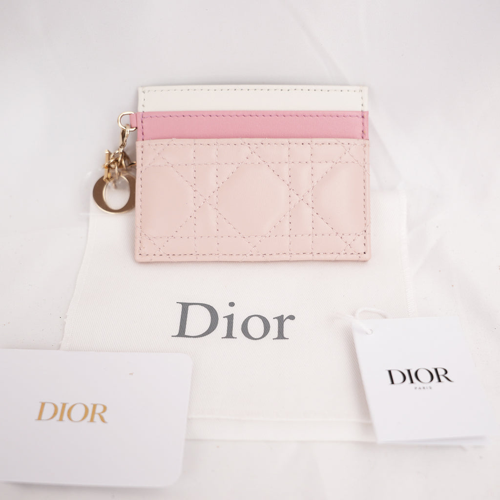 Portacarte Dior Lady Dior Rosa in Pelle Cannage con Charms D.I.O.R.