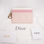 Portacarte Dior Lady Dior Rosa in Pelle Cannage con Charms D.I.O.R.