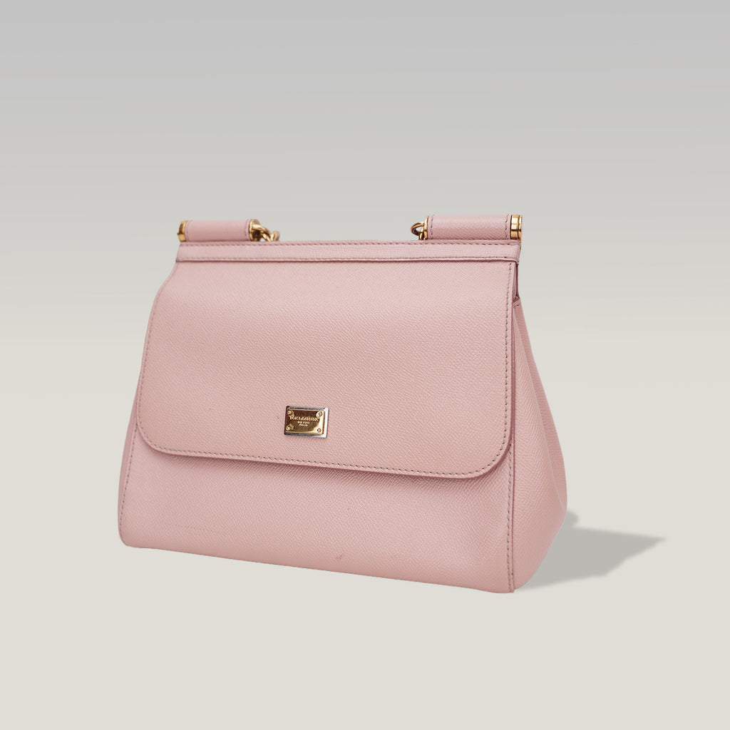 Dolce & Gabbana Sicily Medium Bag Rosa in Pelle Dauphine con Tracolla Regolabile