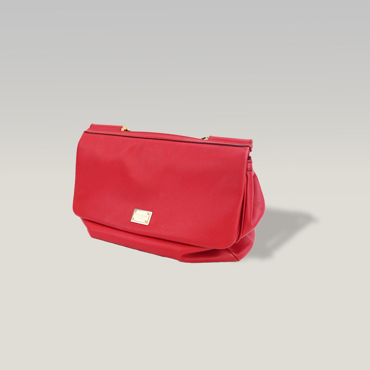 Dolce & Gabbana Miss Sicily Large Borsa a Mano Grande in Pelle Dauphine Rossa con Logo e Dettagli Dorati
