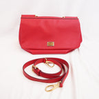 Dolce & Gabbana Miss Sicily Large Borsa a Mano Grande in Pelle Dauphine Rossa con Logo e Dettagli Dorati