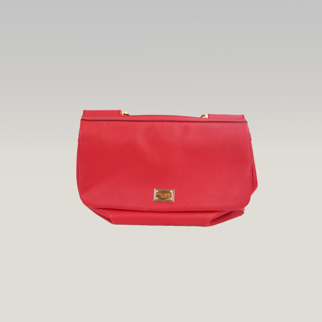 Dolce & Gabbana Miss Sicily Large Borsa a Mano Grande in Pelle Dauphine Rossa con Logo e Dettagli Dorati