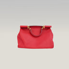 Dolce & Gabbana Miss Sicily Large Borsa a Mano Grande in Pelle Dauphine Rossa con Logo e Dettagli Dorati