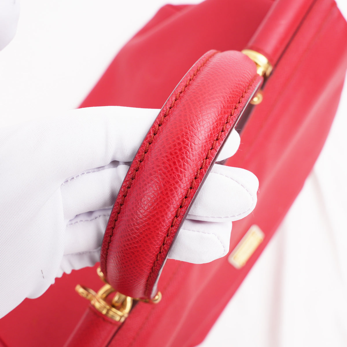 Dolce & Gabbana Miss Sicily Large Borsa a Mano Grande in Pelle Dauphine Rossa con Logo e Dettagli Dorati