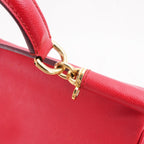 Dolce & Gabbana Miss Sicily Large Borsa a Mano Grande in Pelle Dauphine Rossa con Logo e Dettagli Dorati