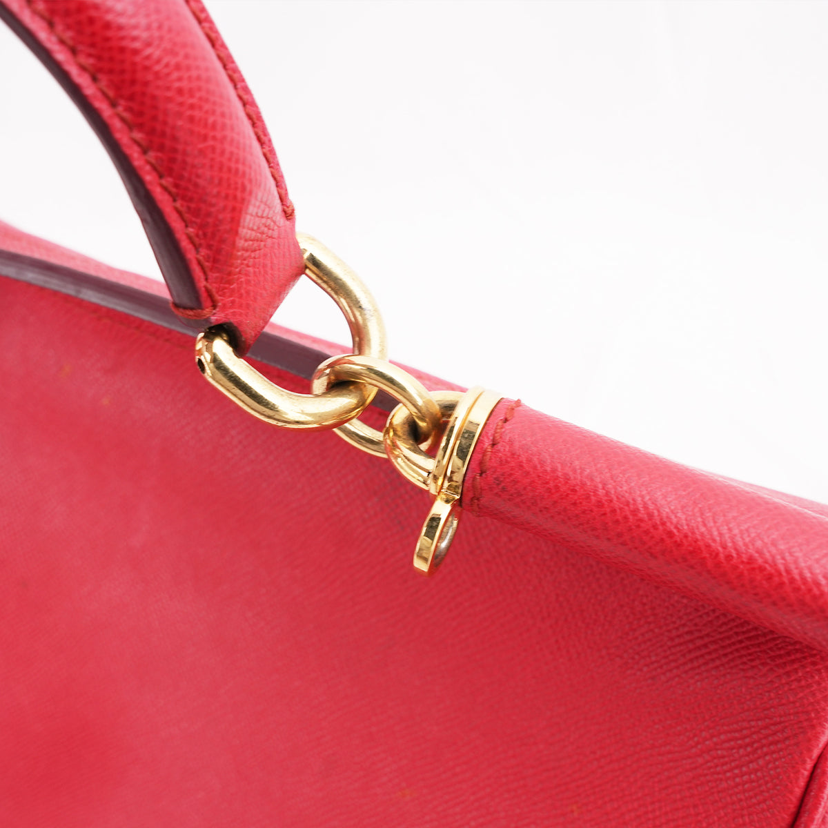 Dolce & Gabbana Miss Sicily Large Borsa a Mano Grande in Pelle Dauphine Rossa con Logo e Dettagli Dorati